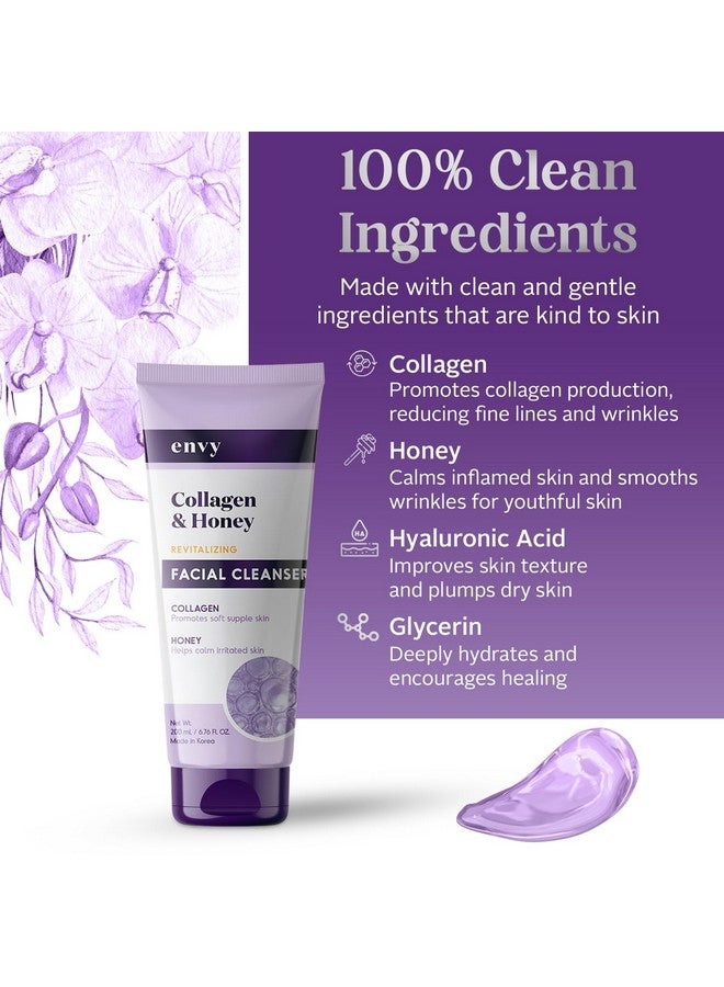 Envy منظف وجه مع الكولاجين والعسل يعزز البشرة الصحية والمتألقة يقلل من الخطوط الدقيقة والتجاعيد مضاد للشيخوخة العناية بالبشرة الكورية لجميع أنواع البشرة نباتي وخالي من القسوة 200 مل / 6.76 أونصة. - Image 4