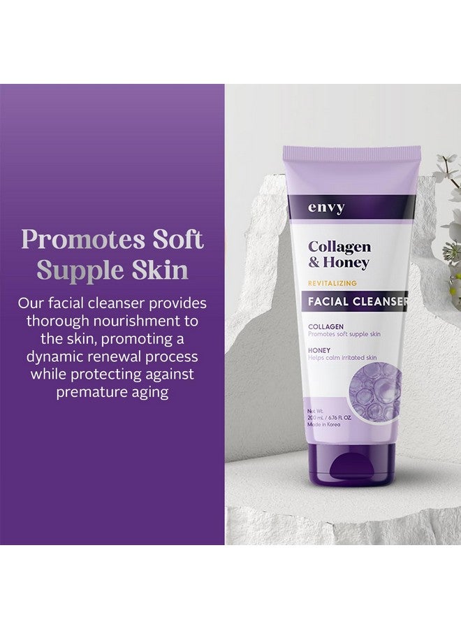 Envy منظف وجه مع الكولاجين والعسل يعزز البشرة الصحية والمتألقة يقلل من الخطوط الدقيقة والتجاعيد مضاد للشيخوخة العناية بالبشرة الكورية لجميع أنواع البشرة نباتي وخالي من القسوة 200 مل / 6.76 أونصة. - Image 2