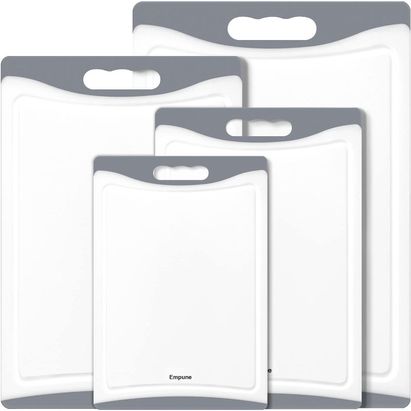 Extra Large Cutting Boards Plastic Cutting Boards for Kitchen Set of 4 Cutting Board Set Dishwasher Chopping Board with Juice Grooves EasyGrip Handles Grey Empune