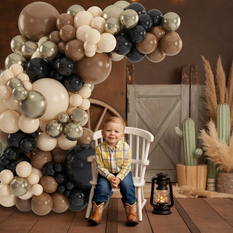 Paeyeq Brown and Black Balloon Garland Arch Kit, Nude Dark Brown Tan Black Gold White Sand Latex Party Balloons for Cowboy Western Wild West First Rodeo Country Farm Baby Shower Birthday Party Decorations - Image 5