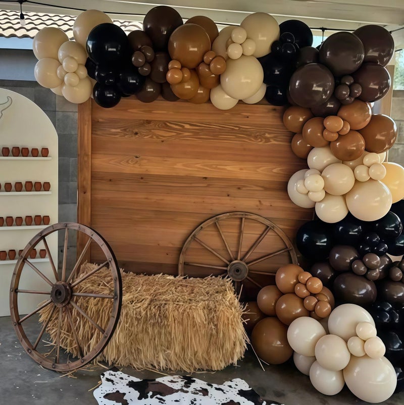 Paeyeq Brown and Black Balloon Garland Arch Kit, Nude Dark Brown Tan Black Gold White Sand Latex Party Balloons for Cowboy Western Wild West First Rodeo Country Farm Baby Shower Birthday Party Decorations - Image 4