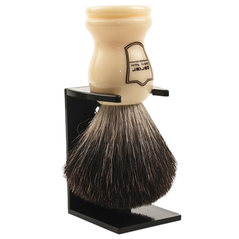 Parker Safety Razor Parker 100% Black Badger Bristle Shaving Brush with White Handleâ€“Extra Dense Badger Bristles Shave Brush Create a Superior Latherâ€“Brush Stand Included - Image 1