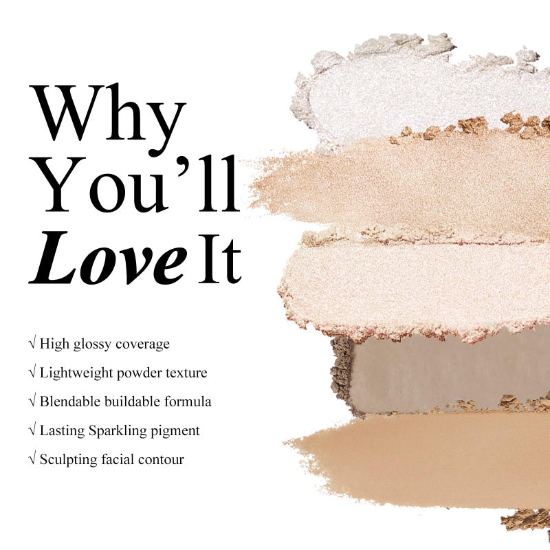 KYDA Face Highlighter Palette, High Glossy Face Illuminator Palette, Natural Glow Finish, Pearl Shimmer Smooth Baked Powder, Lasting Sparkling Champagne Highlighter Makeup-SUN GLOW - Image 2