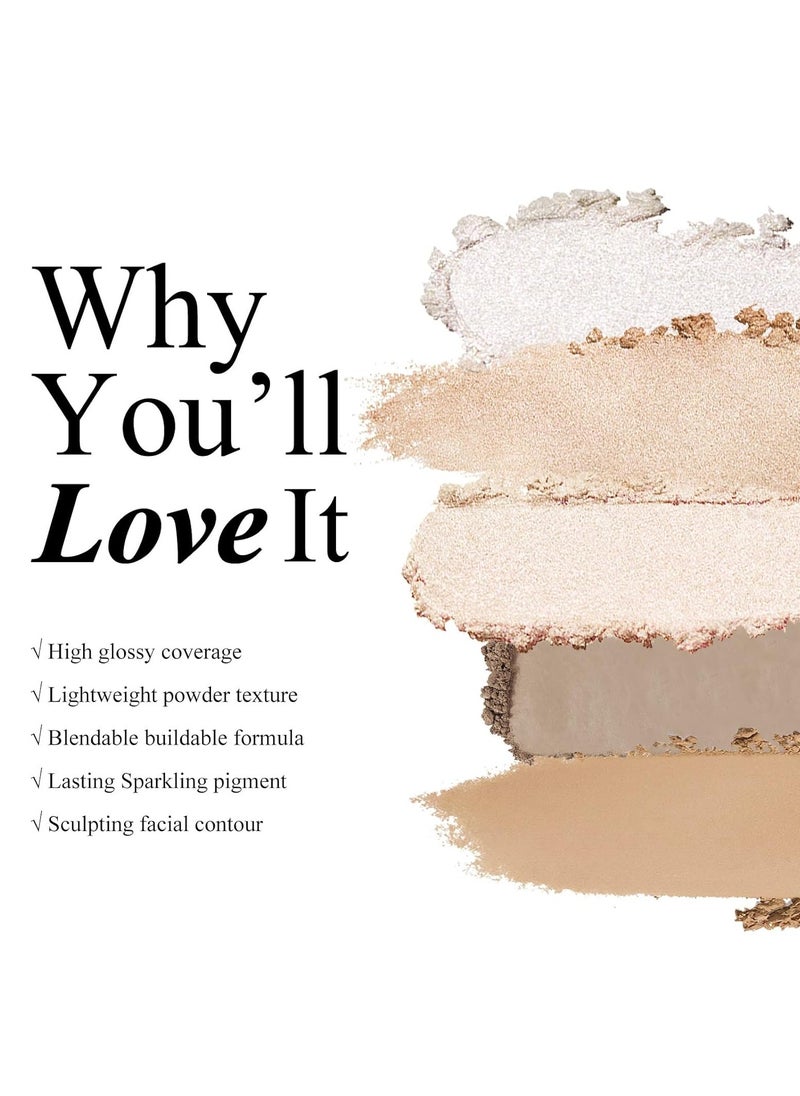 KYDA KYDA Face Highlighter Palette, High Glossy Face Illuminator Palette, Narutal Glow Finish, Pearl Shimmer Smooth Baked Powder, Lasting Sparkling Highlighter Makeup-SUN GLOW  - Image 2