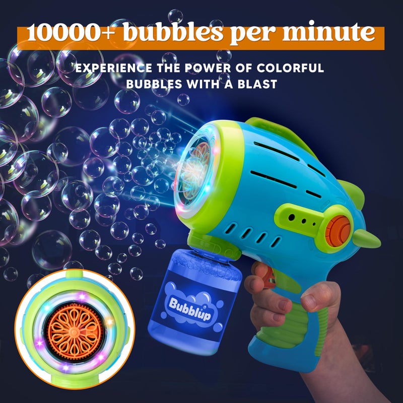 Sloosh 10 Holes Bubble Gun for Kids, Bubble Machine Gun for Toddlers 1-3, Automatic Light Up Airship Blower with 2 Bottles 4 Bags Refill Solution, Summer, Outdoor Toy, Party, Easter, Gift - Image 2