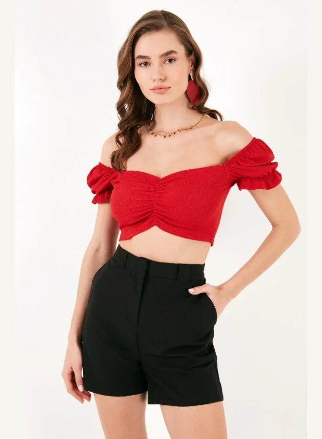 Lela Lela Slim Fit Gathered Detailed Sweetheart Neck Crop Blouse Women's BLOUSE 5865601