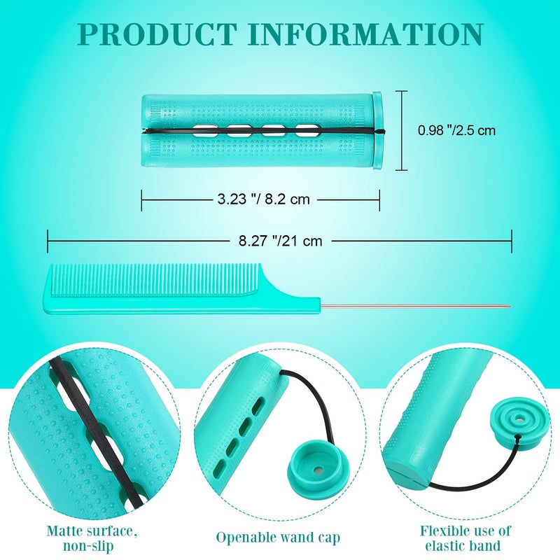 Chuangdi 24 Pcs Hair Perm Rods Plastic Cold Wave Perming Curlers Hair Rollers with Steel Pintail Comb Rat Tail Comb Tools for Hairdressing Styling(Green,0.98 Inches) - Image 2