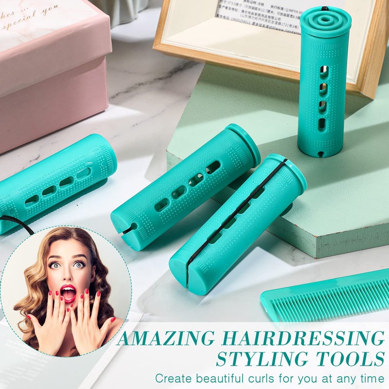 Chuangdi 24 Pcs Hair Perm Rods Plastic Cold Wave Perming Curlers Hair Rollers with Steel Pintail Comb Rat Tail Comb Tools for Hairdressing Styling(Green,0.98 Inches) - Image 4