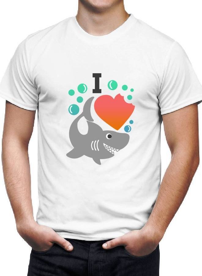 Men’s Soft T Shirt Printed I love Shark - Image 2