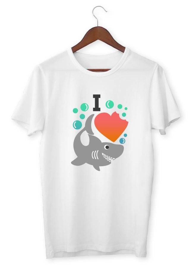 Men’s Soft T Shirt Printed I love Shark - Image 1