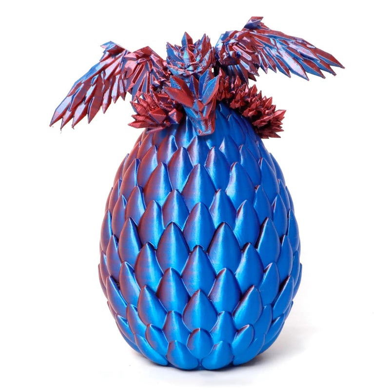 Flavery 3D Printed Flying Dragon in Egg Red Mix Blue Surprise Easter Egg with Flexible Winged Dragon Inside Mystery Beautiful Fidget Toy Birthday Gift Desk Figure Decor Red Mix Blue - Image 3