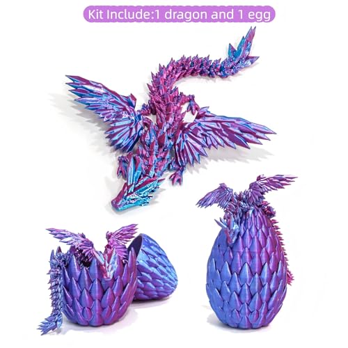 Flavery 3D Printed Flying Dragon in Egg Red Mix Blue Surprise Easter Egg with Flexible Winged Dragon Inside Mystery Beautiful Fidget Toy Birthday Gift Desk Figure Decor Red Mix Blue - Image 5