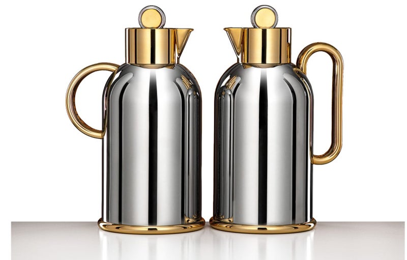 Almarjan 2-Piece Vacuum Flask Set – 1L + 1L – Silver Gold Finish - Image 1