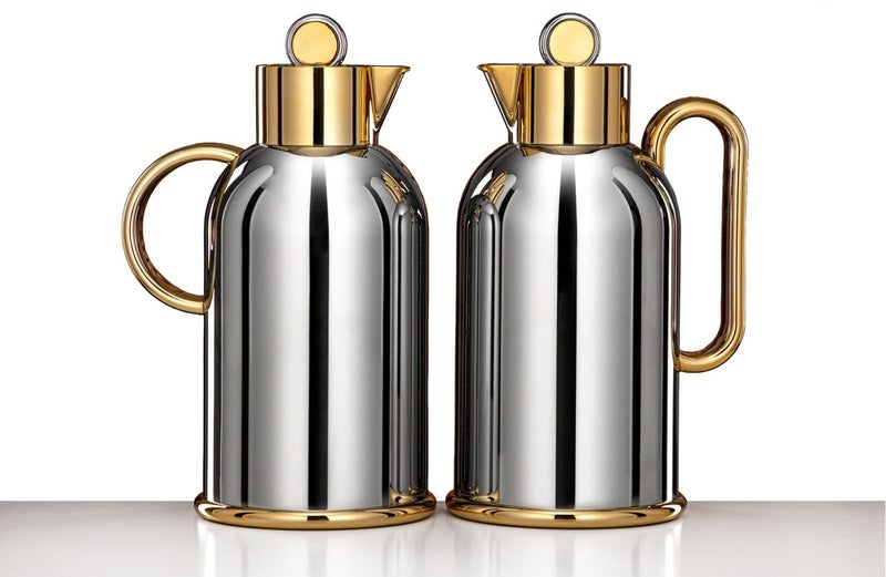 Almarjan 2-Piece Vacuum Flask Set – 1L + 1L – Silver Gold Finish - Image 2