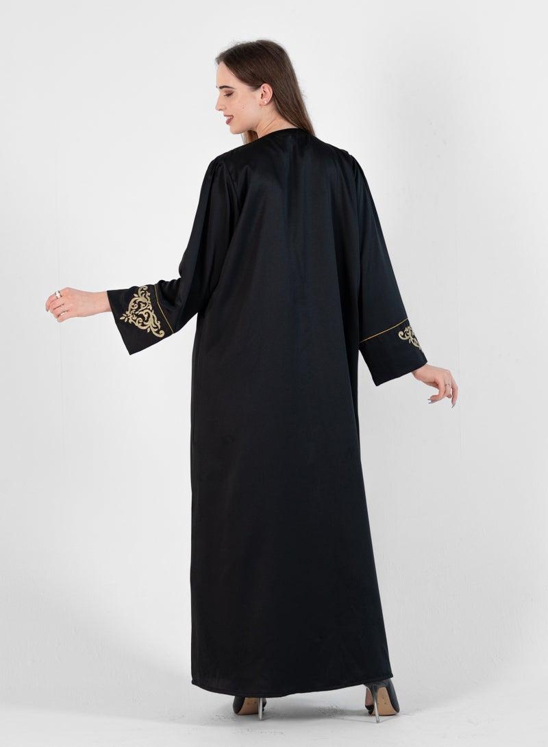 Rosette Abaya Open Bisht with Gold Embroidery - Image 3