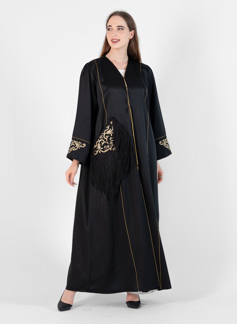 Rosette Abaya Open Bisht with Gold Embroidery - Image 5