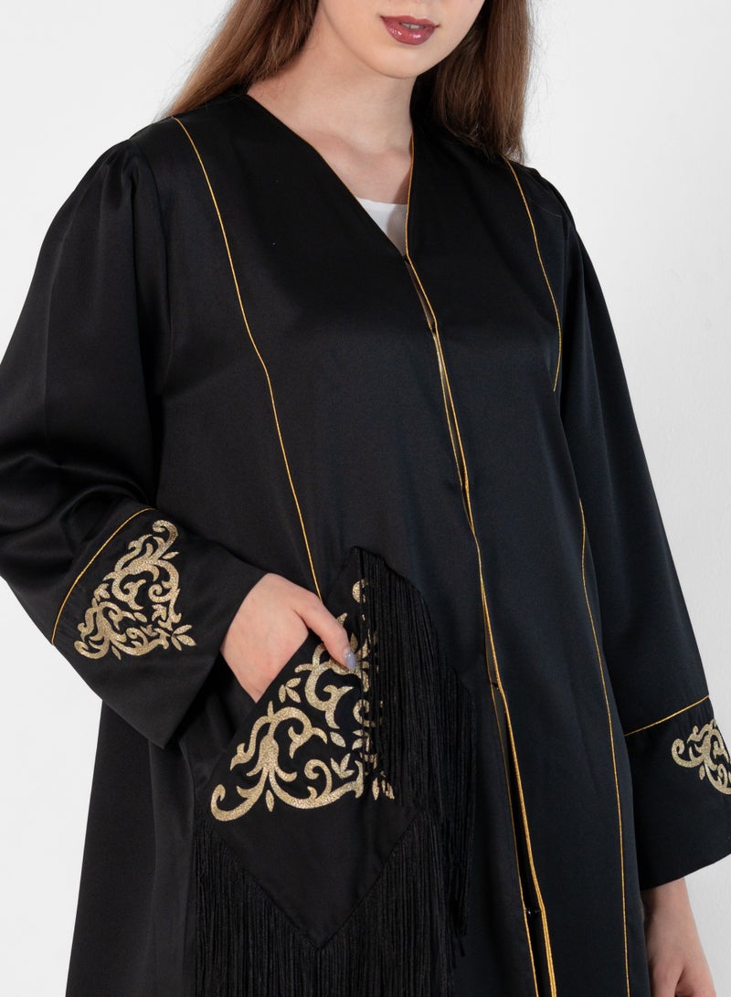 Rosette Abaya Open Bisht with Gold Embroidery - Image 4