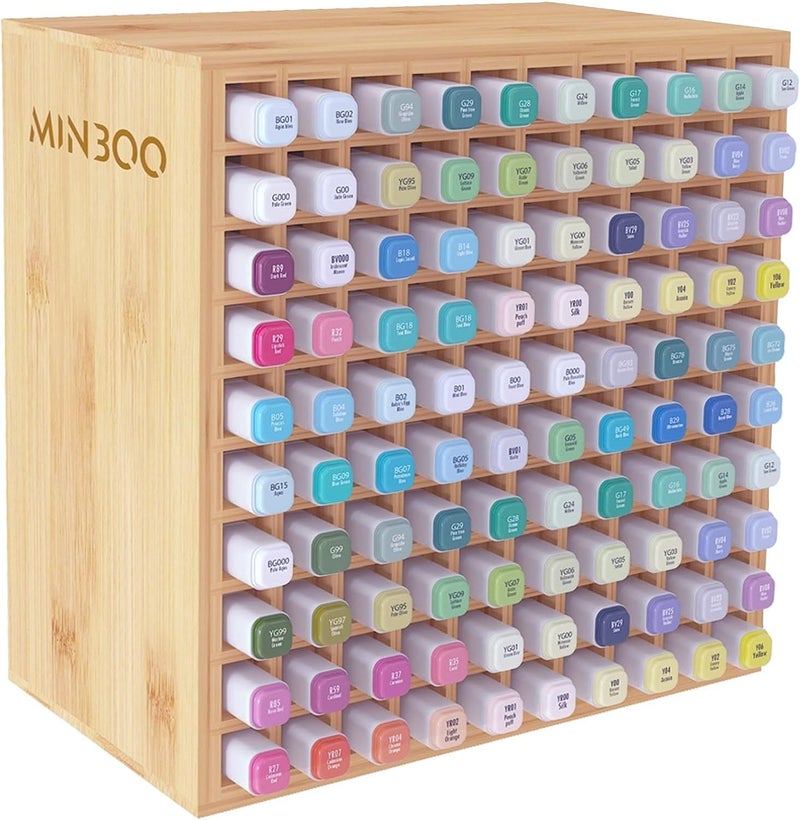 MinBoo Art Marker Storage Organizer for 100 Markers, Bamboo Art Supply Rack, Pens Color Pencils Paint Brushes Stationary Organizer Holder for Home Classroom Office Desk Decor - Image 1