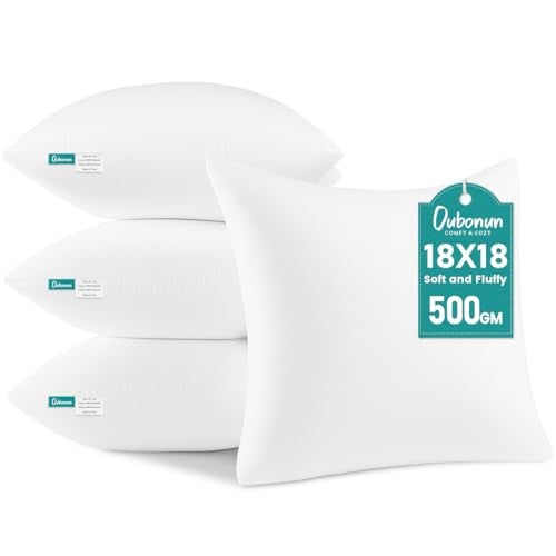 Oubonun 18 x 18 Throw Pillow Inserts - Soft, Plush & Decorative Down Alternative Pillows for Couch Sofa Bed, Machine Washable - White, Pack of 4 - Image 1