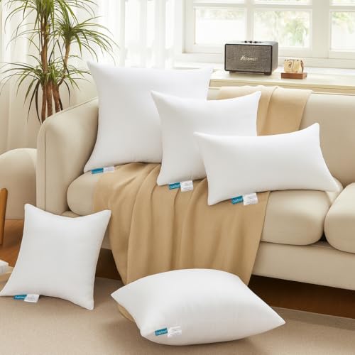 Oubonun 18 x 18 Throw Pillow Inserts - Soft, Plush & Decorative Down Alternative Pillows for Couch Sofa Bed, Machine Washable - White, Pack of 4 - Image 2