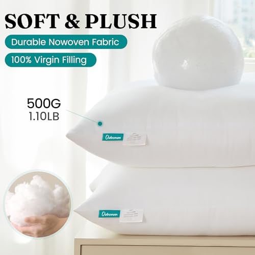 Oubonun 18 x 18 Throw Pillow Inserts - Soft, Plush & Decorative Down Alternative Pillows for Couch Sofa Bed, Machine Washable - White, Pack of 4 - Image 4