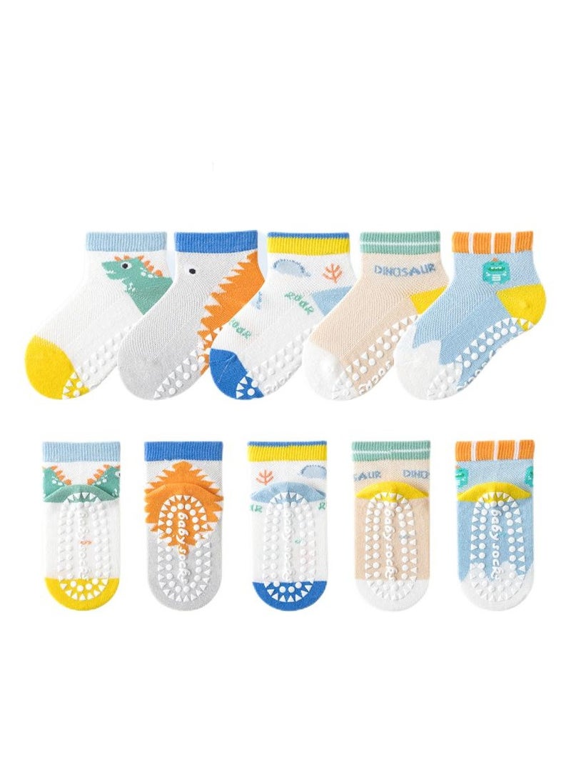 5 Pairs Per Set Children's Instep Mesh Breathable, Socks With Anti Slip Design, Cartoon Boat Socks  - Image 1
