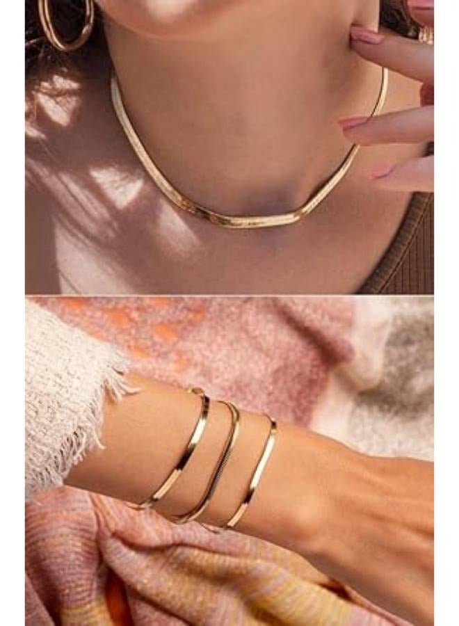 Gold Plated Herringbone Chain Necklace, 46 cm Length The snake appeared - Image 2