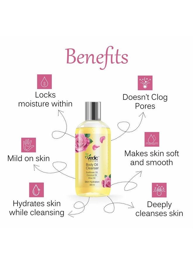Vedic Naturals - 80% Oil Based Natural & 100% Organic Body Oil Cleanser Shower Oil (Body Wash) Skin Hydration Soft & Smooth Skin With Sunflower Oil Coconut Oil Olive Oil Almond Oil 300Ml - Image 1