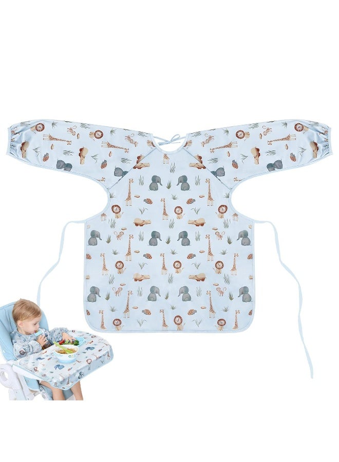 Vicloon Coverall Baby Feeding Bib, Weaning Bib Attaches to Highchair and Table, Long Sleeves Bib with Waterproof, Comfortable,Machine Washable, Baby Bib For 6 Month to 3 Years Old (Blue) - Image 1