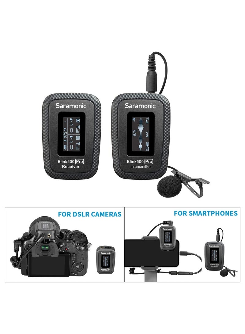 Saramonic Blink500 PRO B1 Wireless Lavalier Microphone VLog, 2.4GHz Dual-Channel Stereo Mic with Charging Case, OLED Display & 3.5mm Headphone Output for DSLR, Video Cameras, Smartphones, Tablets  - Image 1