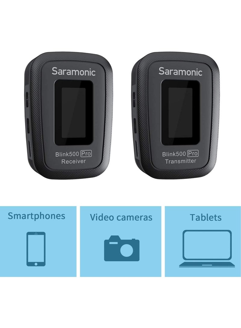 Saramonic Blink500 PRO B1 Wireless Lavalier Microphone VLog, 2.4GHz Dual-Channel Stereo Mic with Charging Case, OLED Display & 3.5mm Headphone Output for DSLR, Video Cameras, Smartphones, Tablets  - Image 4