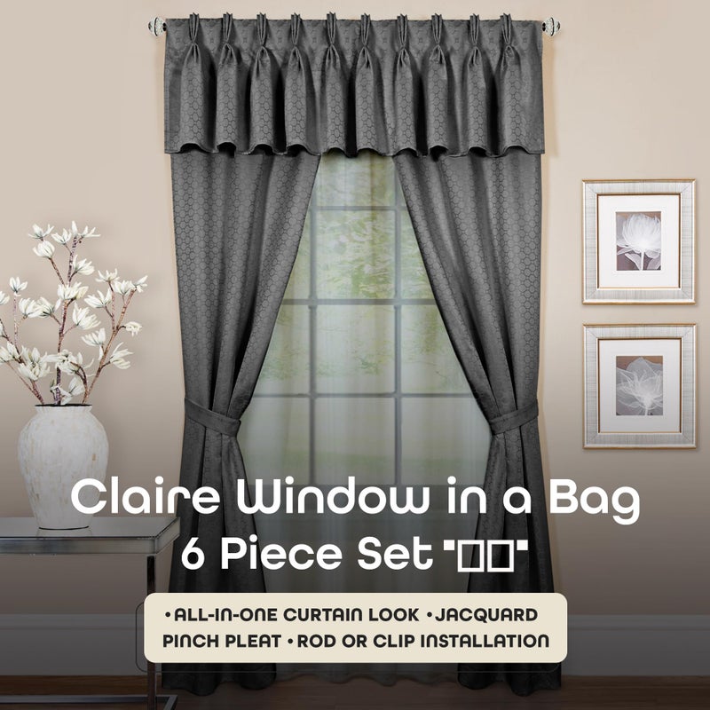 ACHIM Claire Light Filtering Window Shades, Window in a Bag â€“ Attached 6-Piece Set - 55 Inch W, 63 Inch L (Charcoal) - Polyester Curtain Drape for Kitchen, Living, Dining Room Home Decor - Image 2