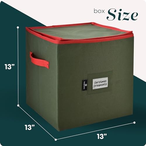 Handy Laundry, Christmas Ornament Storage, Stores up to 64 Holiday Ornament, Adjustable Dividers, Zippered Top, Two Handles Attractive Storage Box Keeps Decorations Clean & Dry for Next Season, Green - Image 5