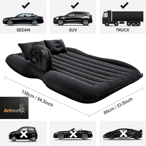 Antson PVC Premium Car Inflatable Bed with Pump & 2 Air Pillow,Quick Inflatable Back Seat Bed,Car Inflatable Mattres,Car Bed Mattress,Car Bed for Kids,Travel,Trip,Camping,Picnic,Beach (Black,Full) - Image 5