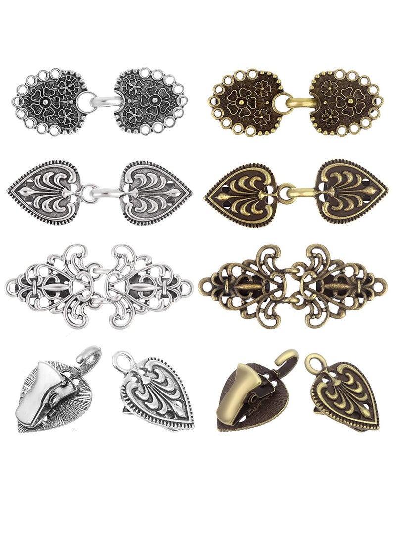 6 Pairs Vintage Sweater Shawl Clips Bronze Silver Retro Cardigan Collar Dresses Clips Brooch Clip Antique Flowers Pattern Clip for Women Girls - Image 1