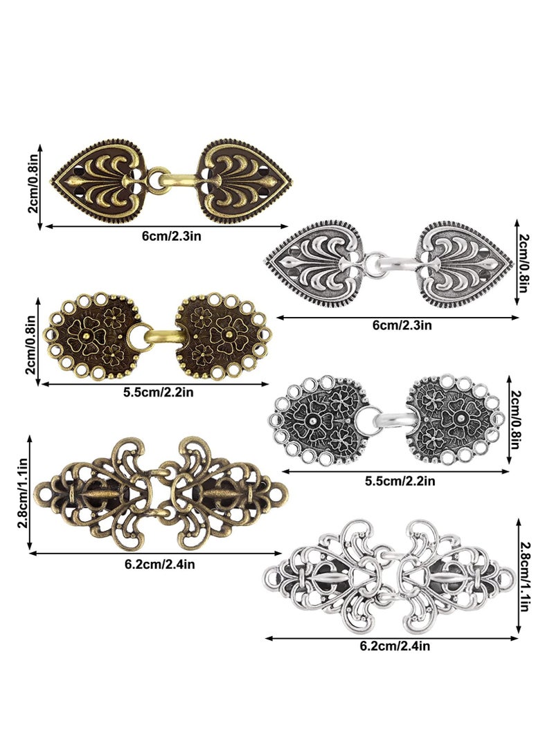 6 Pairs Vintage Sweater Shawl Clips Bronze Silver Retro Cardigan Collar Dresses Clips Brooch Clip Antique Flowers Pattern Clip for Women Girls - Image 3