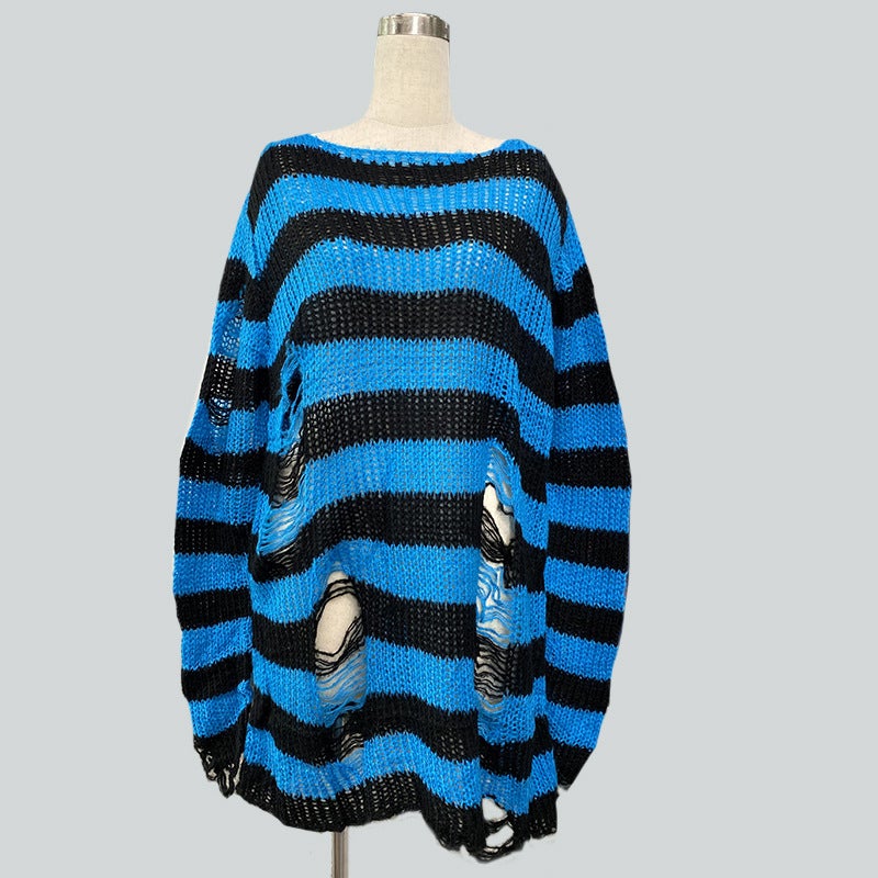 New Women Striped Knit Sweater Pullover long fluorescent green  - Image 1