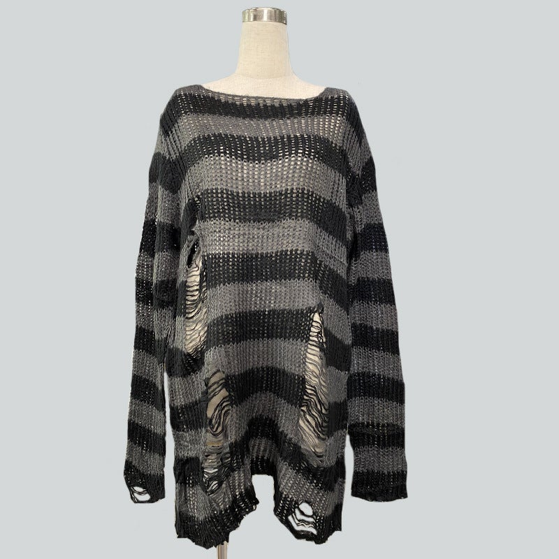 New Women Striped Knit Sweater Pullover long fluorescent green  - Image 4