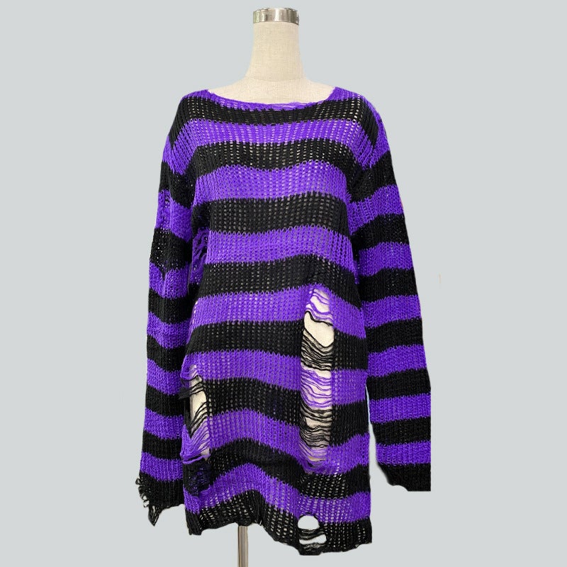 New Women Striped Knit Sweater Pullover long fluorescent green  - Image 5