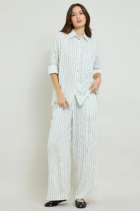 أر أند بي Striped Wide Leg Pants with Elastic Waist