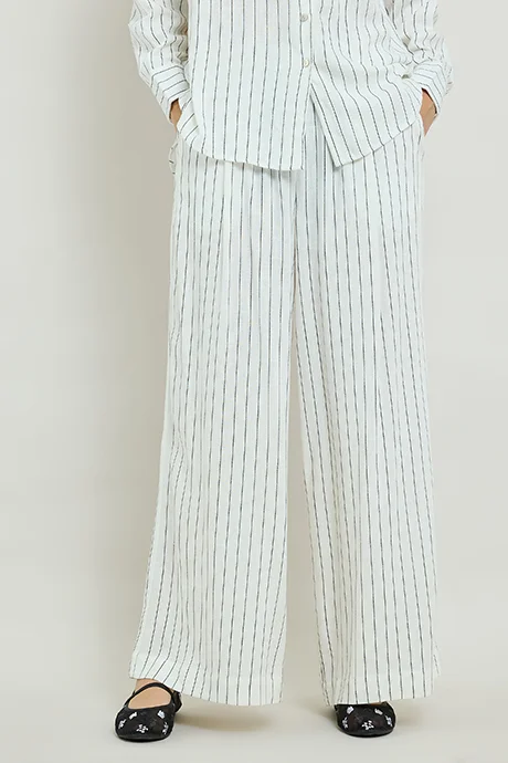 أر أند بي Striped Wide Leg Pants with Elastic Waist