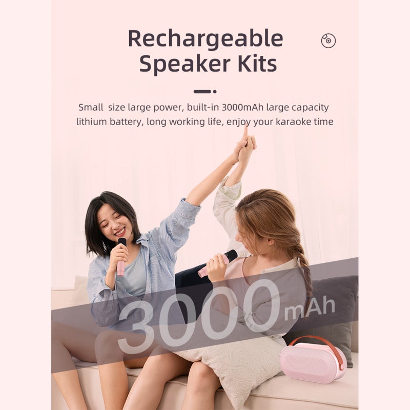 Mini BT Karaoke Machine Karaoke Speaker with Wireless Microphones Dazzling Color Light Effect for Adults & Kids Home Party - Image 2
