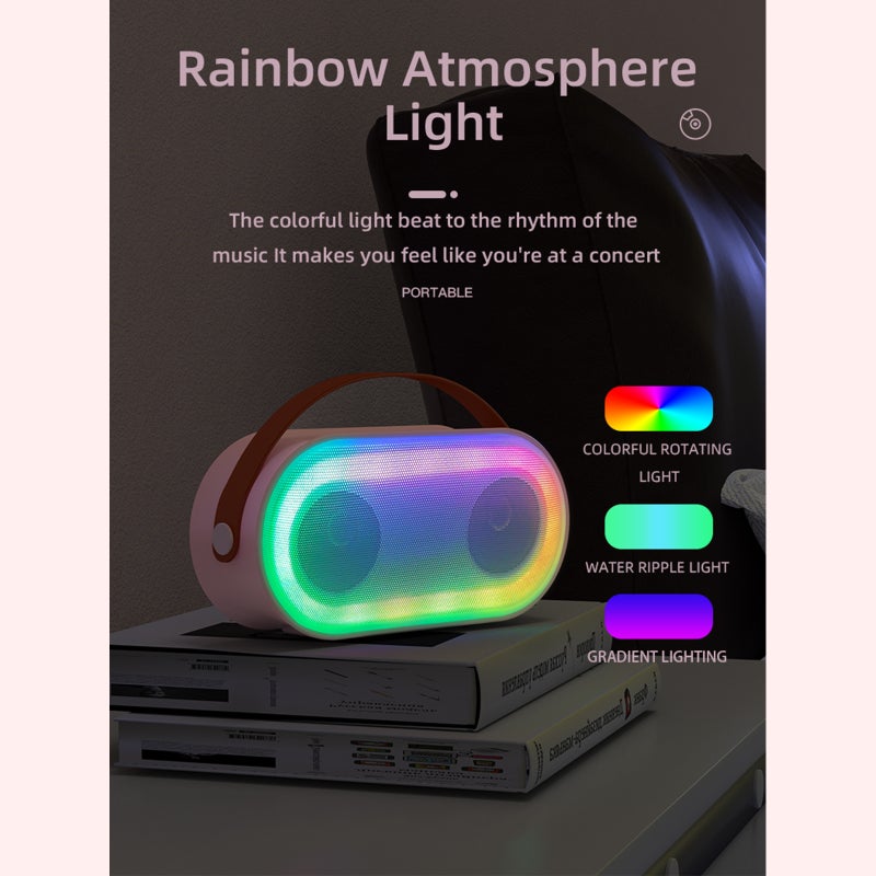 Mini BT Karaoke Machine Karaoke Speaker with Wireless Microphones Dazzling Color Light Effect for Adults & Kids Home Party - Image 5