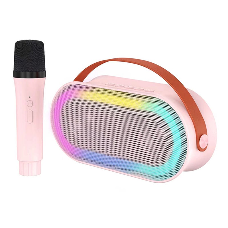 Mini BT Karaoke Machine Karaoke Speaker with Wireless Microphones Dazzling Color Light Effect for Adults & Kids Home Party - Image 1