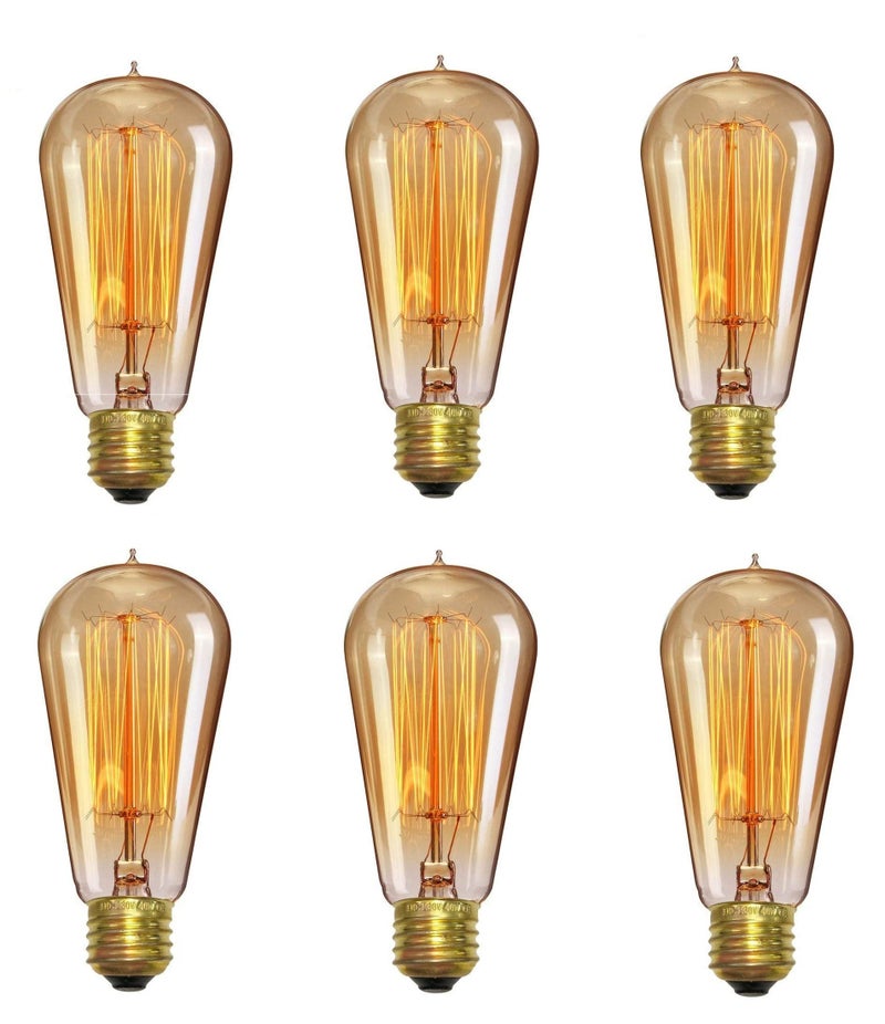 Desidiya Edison Tungsten Filament Antique Glass Light Bulbs Vintage Base E27 Bulb Yellow Light For Home Decoration Living Room/Hall/Balcony/Restaurant Bar Lighting (Pack Of 6), Incandescent - Image 1