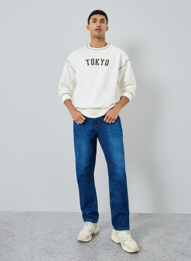 Styli Men Cream Tokyo Print Terry Sweatshirt - Image 2