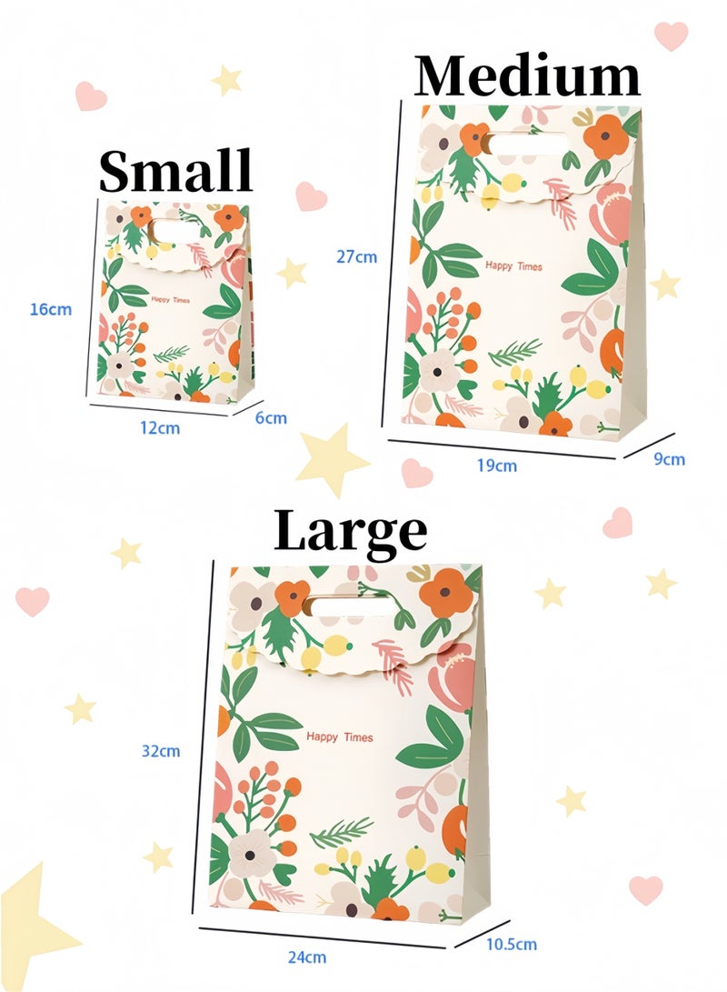 Harse 3Pcs Mixed Size Cartoon Floral Gift Bags – Fresh Style Reusable Tote Set for Candy, Party Favors, Storage - Image 2