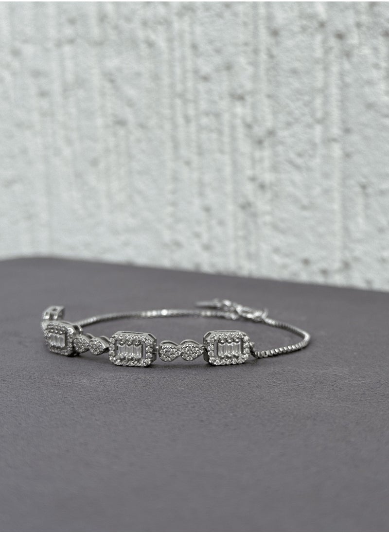 Al Kasr Jewelry Regal Cascade Bracelet - Adjustable Sterling Silver 925 with Zircon and Baguette Stones - Plated Rhodium White Gold 18K  - Image 4