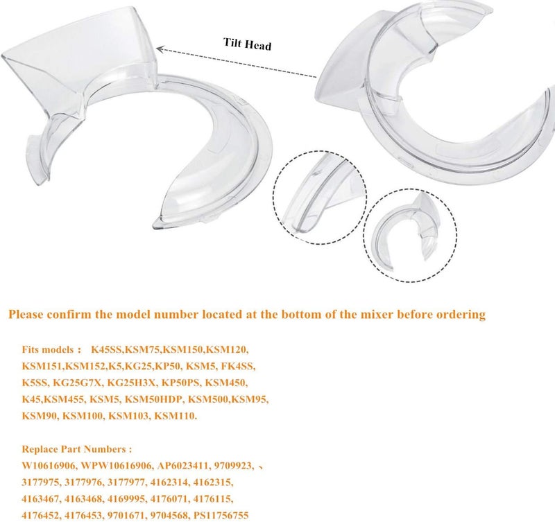 Pokin Pouring Shield for KitchenAid Tilt Head 4.5-5QT (Only) Stainless Steel Bowl Insert, KN1PS Transparent Splash Guard, Safety Pouring Shield Fits Kitchen Aid Standing Mixer Attachments & Accessories - Image 5