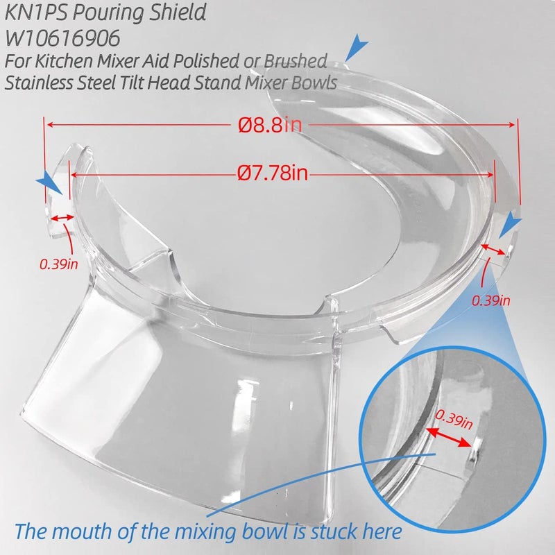 Pokin Pouring Shield for KitchenAid Tilt Head 4.5-5QT (Only) Stainless Steel Bowl Insert, KN1PS Transparent Splash Guard, Safety Pouring Shield Fits Kitchen Aid Standing Mixer Attachments & Accessories - Image 3